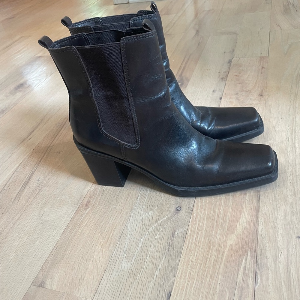 Vintage MIA Square Toe Black Leather Ankle Boots